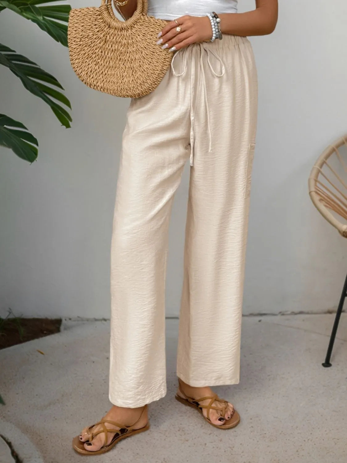Drawstring Wide Leg Pants
