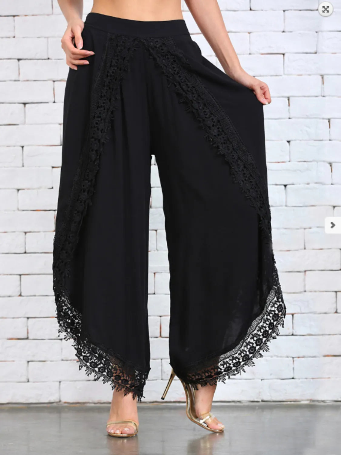 Full Size Lace Detail Wide Leg Pants Plus Size