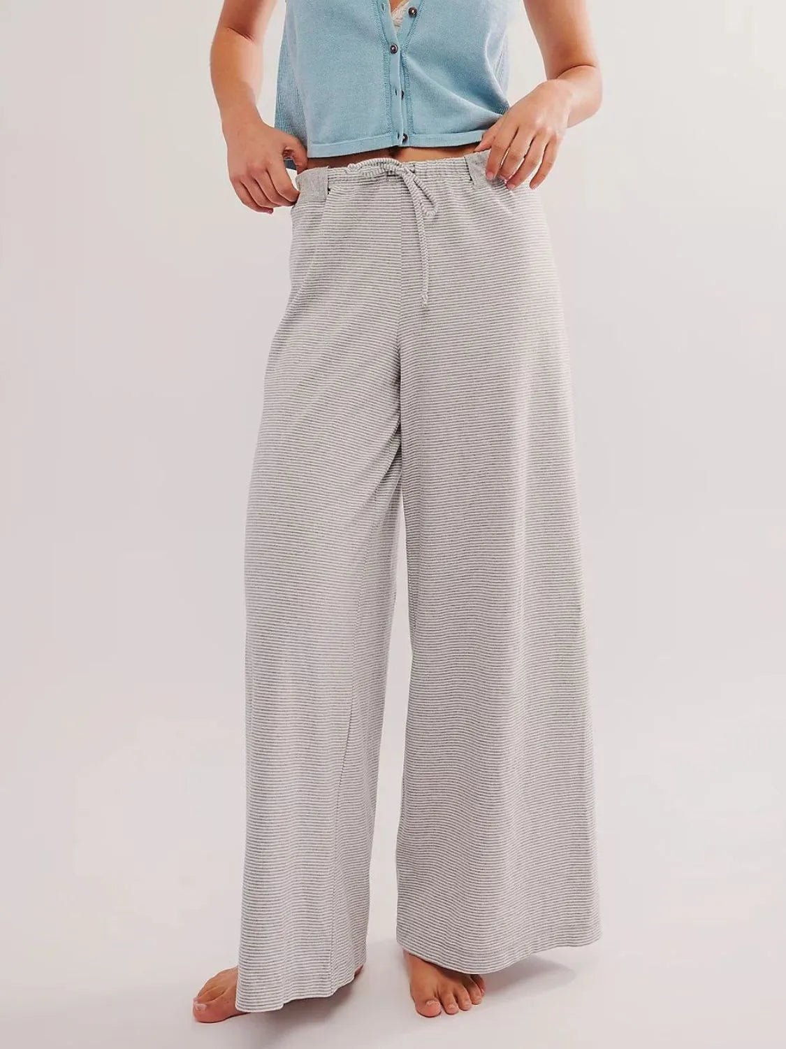 Drawstring Striped Wide Leg Pants