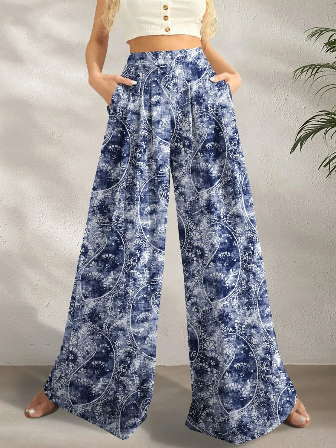 Printed Wide Leg Pants