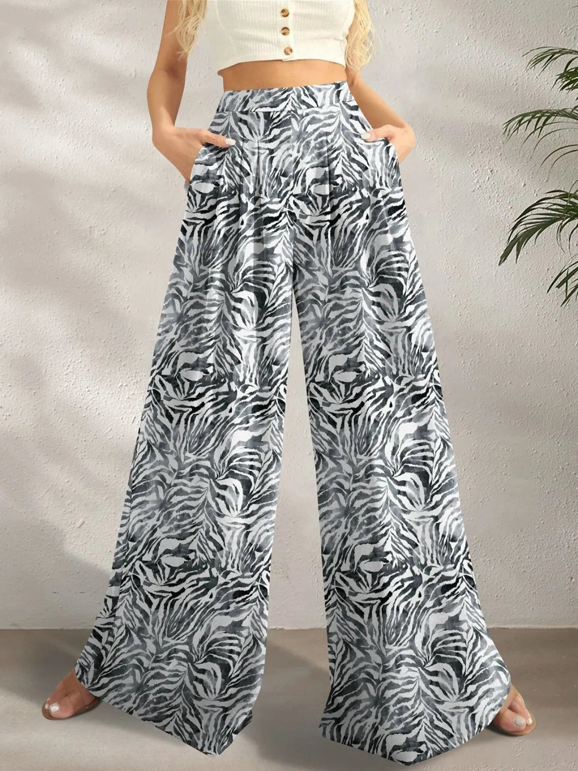 Printed Wide Leg Pants